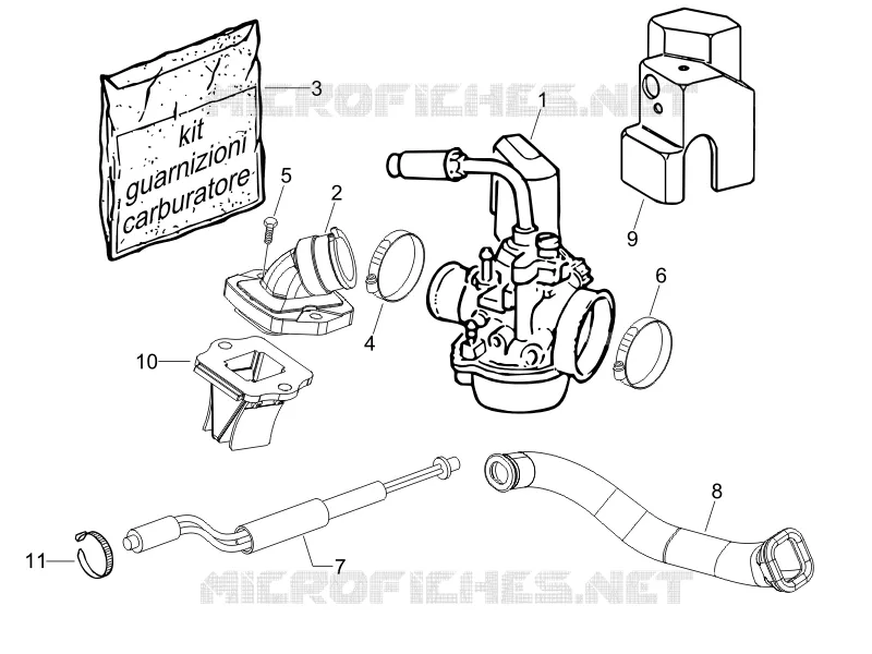 Carburettor, assembly - Union pipe VESPA VESPA-SCOOTER 50 LX 2005  LX 2T