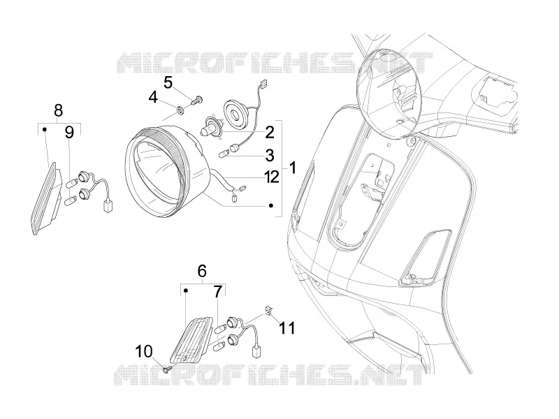 Front headlamps - Turn signal lamps VESPA VESPA-SCOOTER 50 LX 2010  LX 2T E2 Touring (30Km/h)