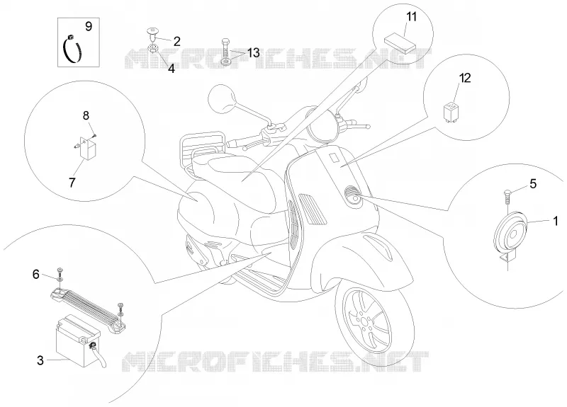 Remote control switches - Battery - Horn VESPA VESPA-SCOOTER 50 LX 2012  LX 2T E2 Touring (30Km/h)