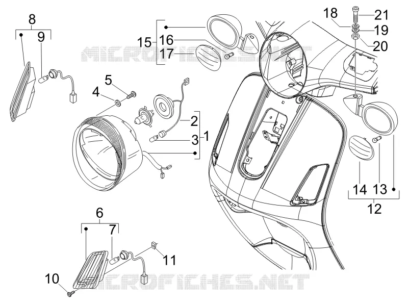 Front headlamps - Turn signal lamps VESPA VESPA-SCOOTER 50 LX 2008  LX 4T
