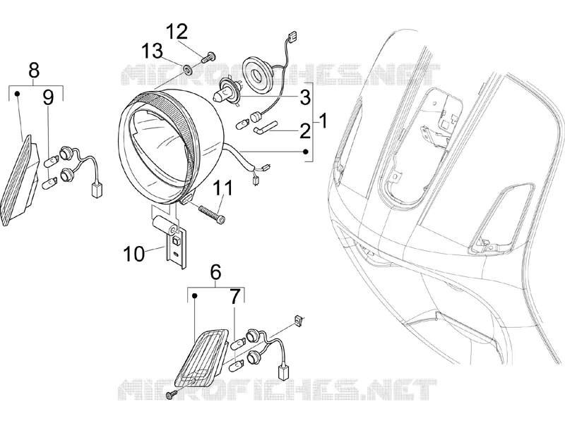 Front headlamps - Turn signal lamps VESPA VESPA-SCOOTER 125 LXV 2006  LXV 4T E3