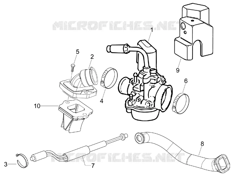 Carburettor, assembly - Union pipe VESPA VESPA-SCOOTER 50 S 2009  S 2T College
