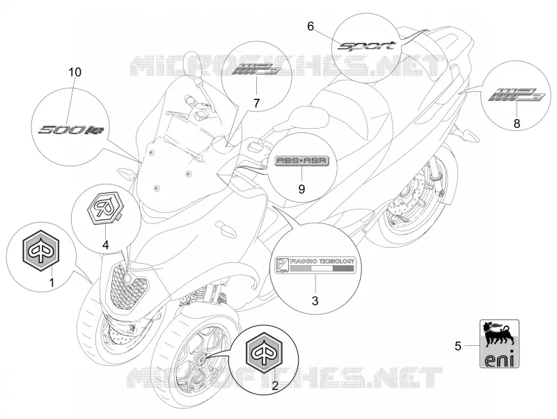 Plates - Emblems PIAGGIO PIAGGIO-SCOOTER 500 MP3 2014  MP3 500 Sport