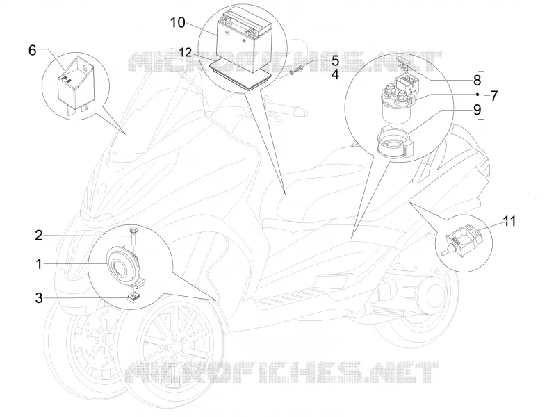 Remote control switches - Battery - Horn PIAGGIO PIAGGIO-SCOOTER 500 MP3 2012  MP3 500 Sport