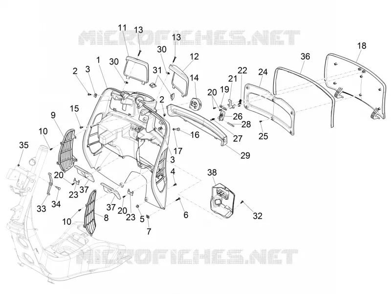 Front glove-box - Knee-guard panel VESPA VESPA-SCOOTER 300 GTV 2017  GTV 300 SEI GIORNI ie E4 ABS