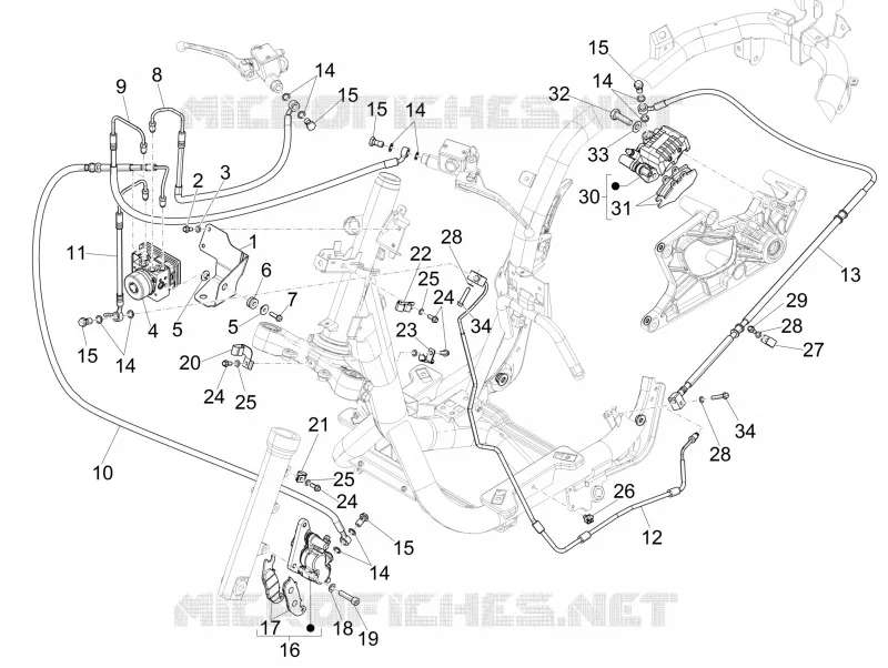 Brakes pipes - Calipers (ABS) PIAGGIO PIAGGIO-SCOOTER 125 MEDLEY 2016  Medley 4T ie ABS