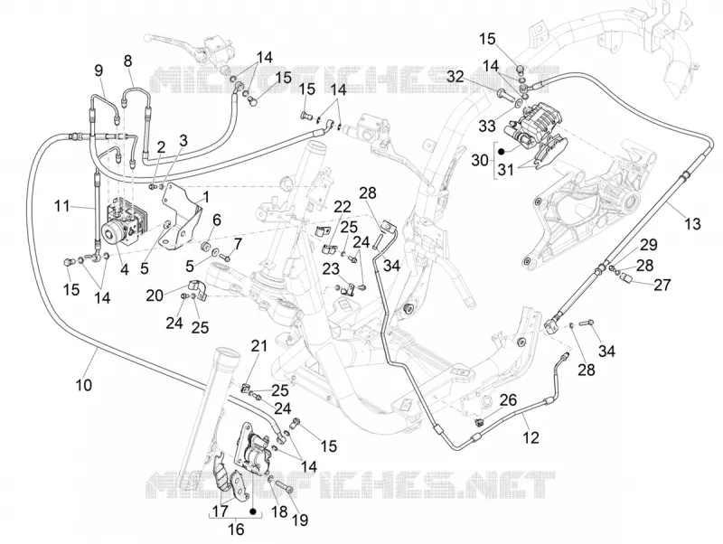 Brakes pipes - Calipers (ABS) PIAGGIO PIAGGIO-SCOOTER 125 MEDLEY 2021  Medley 125 Euro 5 ABS