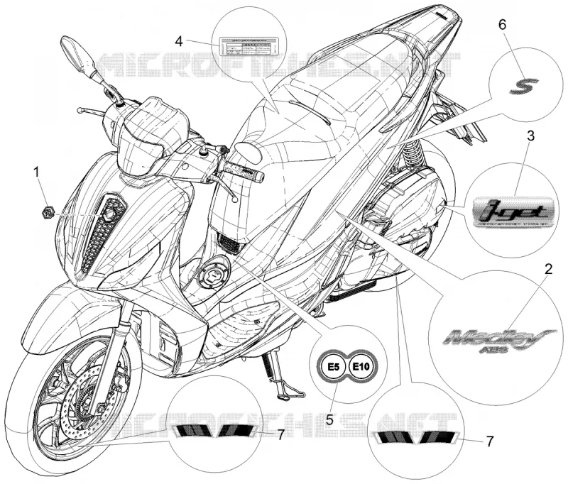 STICKERS - LABELS PIAGGIO PIAGGIO-SCOOTER 125 MEDLEY 2024  Medley 125 Euro 5 ABS