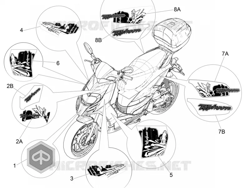 STICKERS - LABELS PIAGGIO PIAGGIO-SCOOTER 50 TYPHOON 2020  Typhoon 50 2T Euro 4
