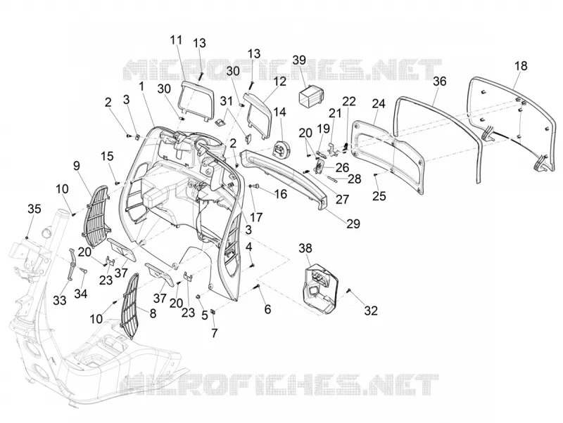 Front glove-box - Knee-guard panel VESPA VESPA-SCOOTER 300 GTV 2021  GTV 300 SEI GIORNI Euro 5