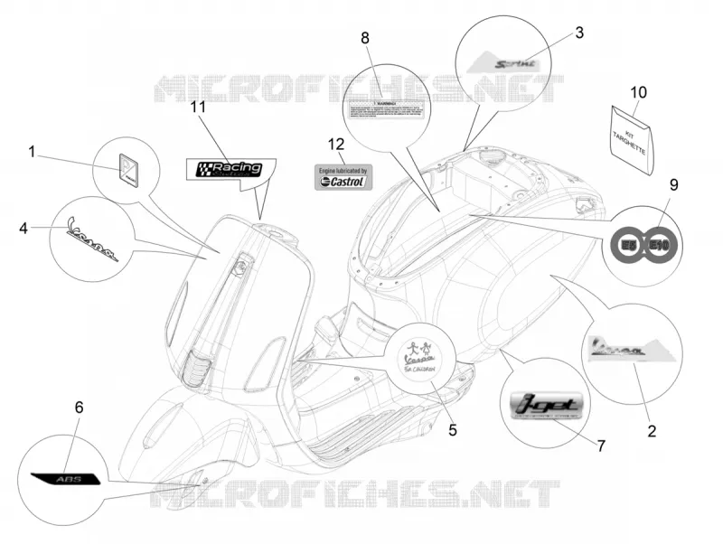 STICKERS - LABELS VESPA VESPA-SCOOTER 150 SPRINT 2021  Sprint 150 Euro 5 Racing Sixties