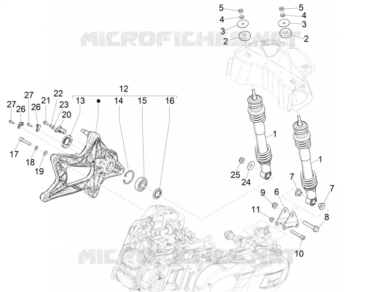 Rear suspension - Shock absorber/s VESPA VESPA-SCOOTER 125 GTS 2024  Vespa GTS 125 ABS E5 Super - Super Sport - Super Tech