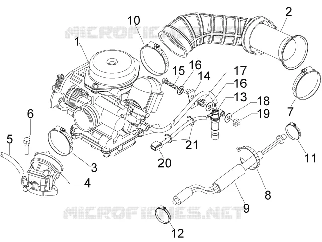 Carburettor, assembly - Union pipe PIAGGIO PIAGGIO-SCOOTER 50 FLY 2011  Fly 4T 4V