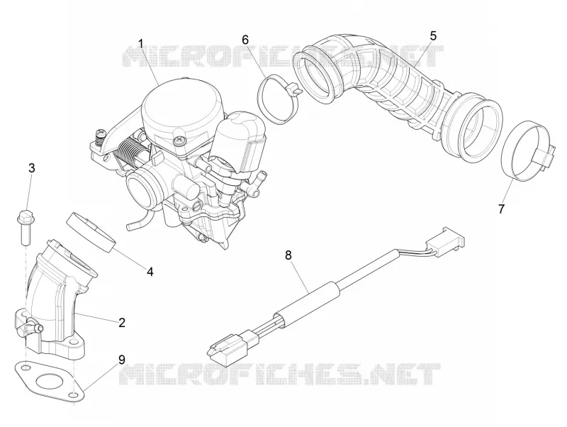 Carburettor, assembly - Union pipe PIAGGIO PIAGGIO-SCOOTER 50 LIBERTY 2009  Liberty 4T Delivery TNT