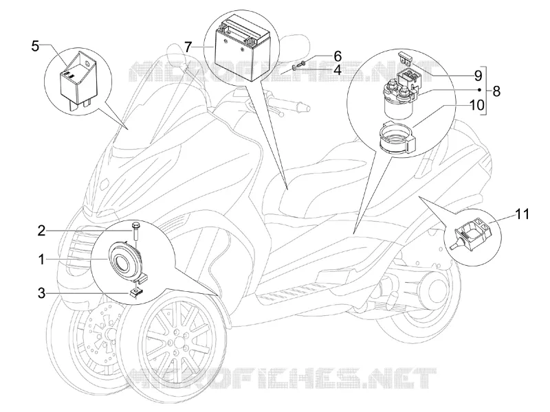 Remote control switches - Battery - Horn PIAGGIO PIAGGIO-SCOOTER 400 MP3 2007  MP3 ie