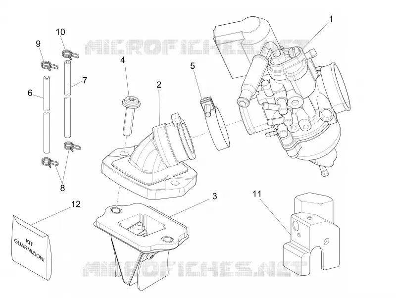 Carburettor, assembly - Union pipe PIAGGIO PIAGGIO-SCOOTER 50 NRG 2009  NRG Power DD Serie Speciale