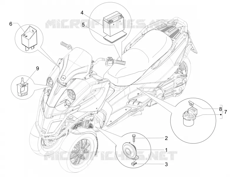 Remote control switches - Battery - Horn GILERA GILERA-SCOOTER 500 FUOCO 2013  Fuoco 4T-4V ie E3 LT