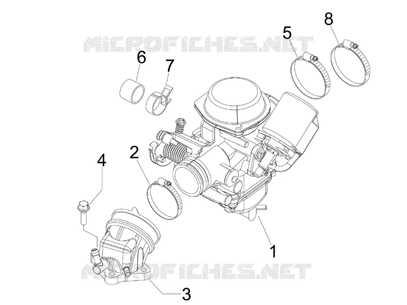 Carburettor, assembly - Union pipe GILERA GILERA-SCOOTER 125 RUNNER 2007  Runner VX 4T E3 Serie Speciale